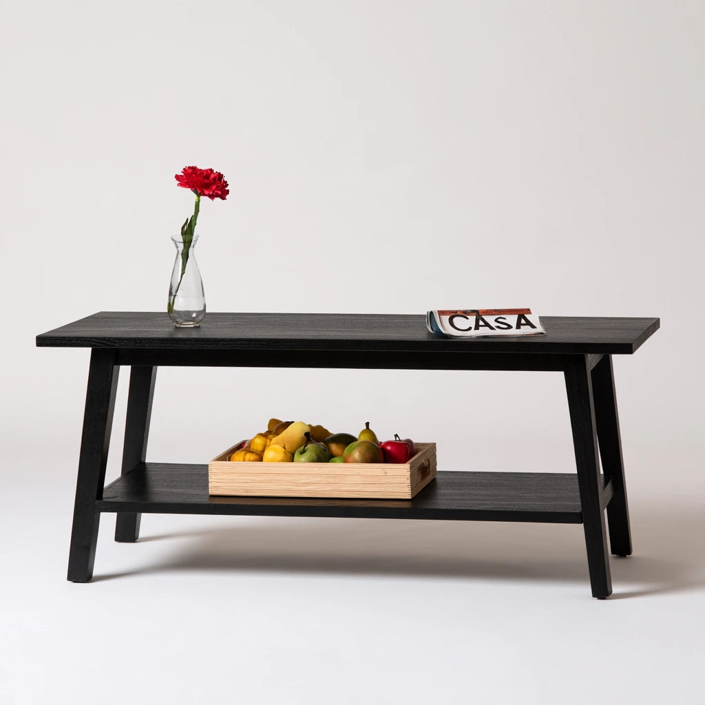 Moderner Couchtisch, aus Holz, mit zwei Ebenen, Farbe: schwarz